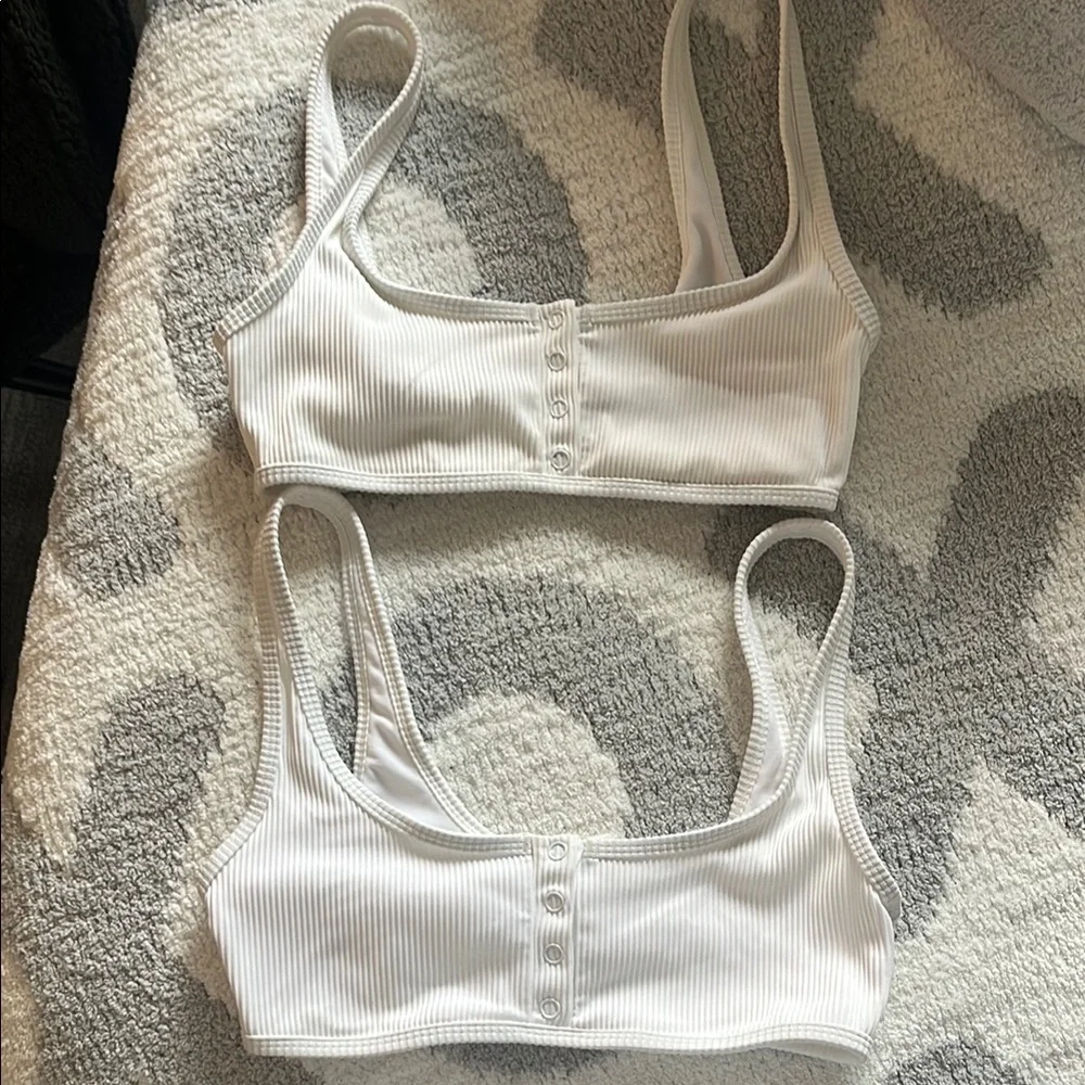 White Ribbed Button-Front bikini Set - Picture 1 of 1